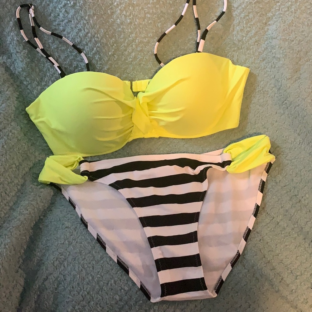 Brand new yellow, black & white stripe swimsuit